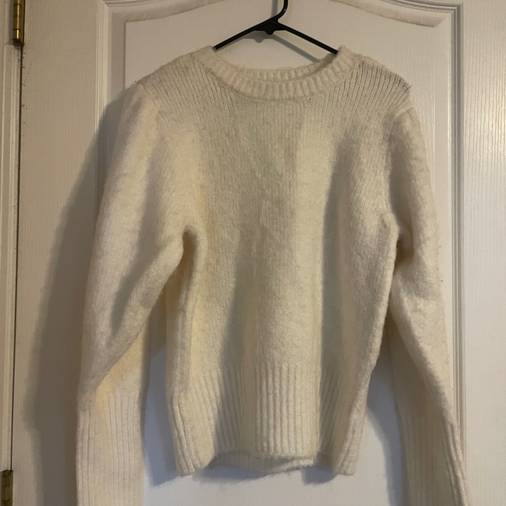 Joe's Jeans Sweater Womens Medium Cream Fuzzy Knit Crewneck Preppy